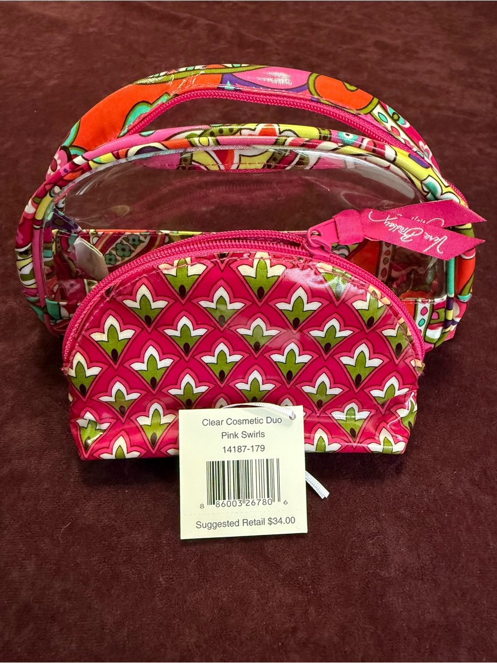 Vera Bradley Clear Cosmetic Duo in Pink Swirls